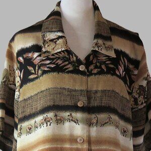 Alfred Dunner Women's Short Sleeve Button Down Safari Wild Animal Blouse Size 14